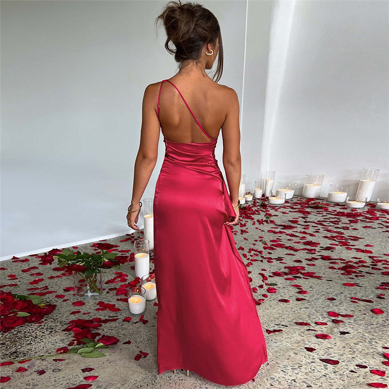 Ruched One-Shoulder Maxi Dress for Summer